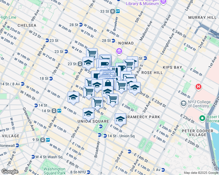 map of restaurants, bars, coffee shops, grocery stores, and more near 928 Broadway in New York