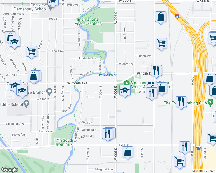 map of restaurants, bars, coffee shops, grocery stores, and more near 929 California Avenue in Salt Lake City