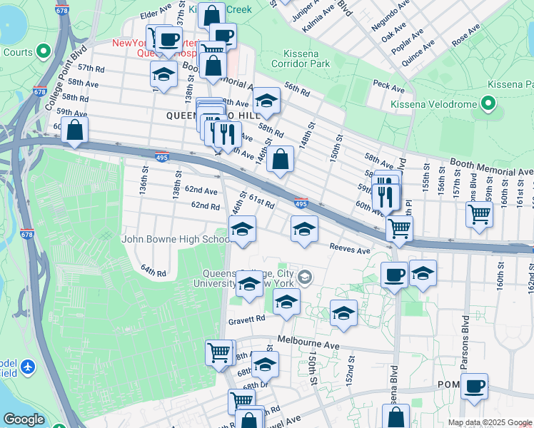 map of restaurants, bars, coffee shops, grocery stores, and more near 40 148th Street in Queens