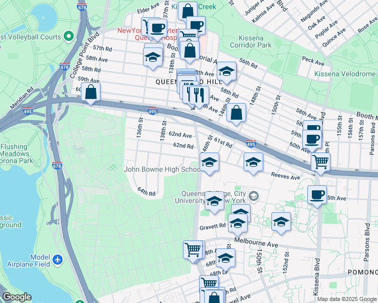 map of restaurants, bars, coffee shops, grocery stores, and more near in Queens