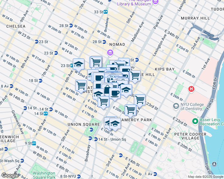 map of restaurants, bars, coffee shops, grocery stores, and more near in New York