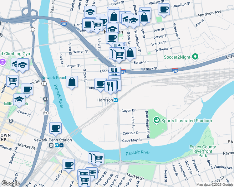 map of restaurants, bars, coffee shops, grocery stores, and more near in Harrison