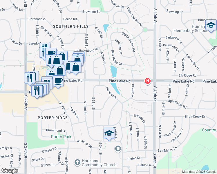 map of restaurants, bars, coffee shops, grocery stores, and more near 7024 Phoenix Drive in Lincoln