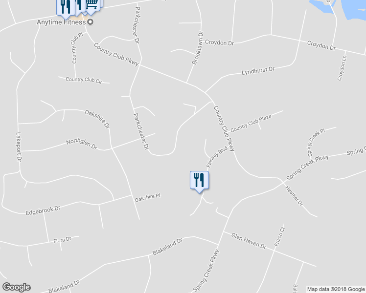 map of restaurants, bars, coffee shops, grocery stores, and more near 405 Parkchester Drive in Spring Creek