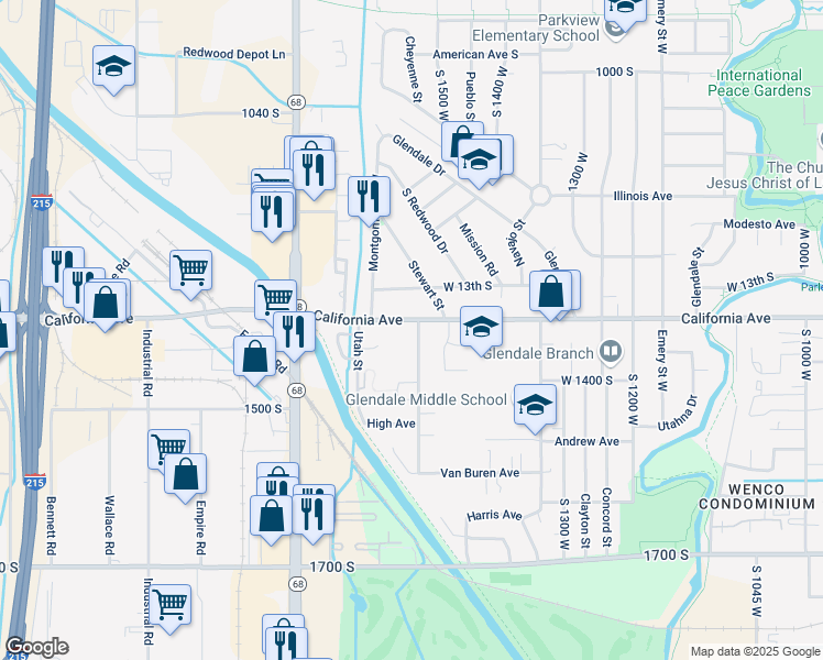 map of restaurants, bars, coffee shops, grocery stores, and more near 1336 South Cheyenne Street in Salt Lake City