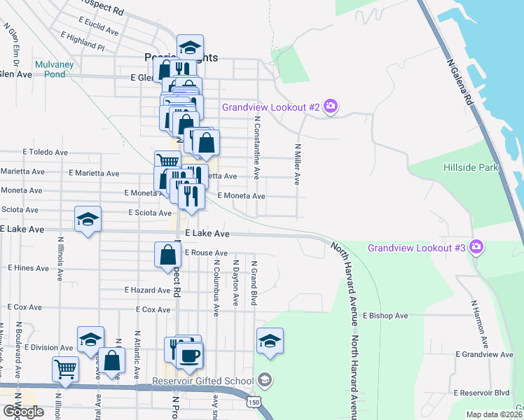 map of restaurants, bars, coffee shops, grocery stores, and more near 4403 North Constantine Avenue in Peoria Heights