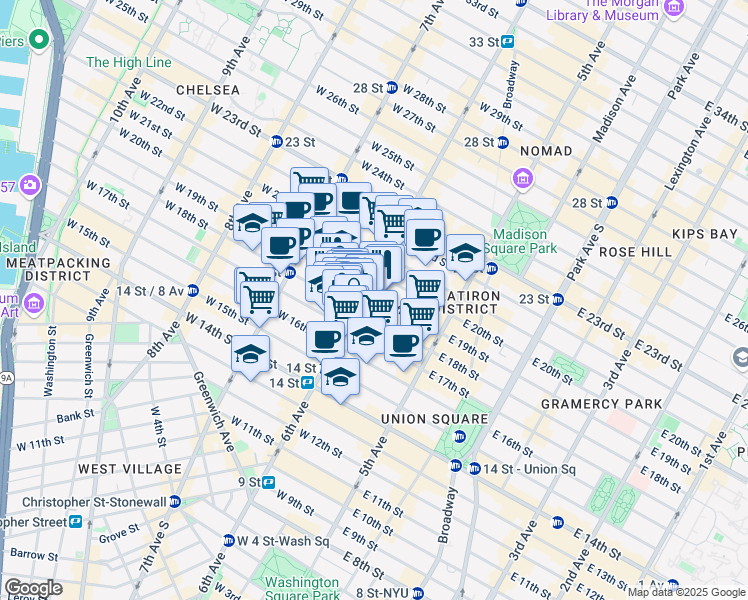 map of restaurants, bars, coffee shops, grocery stores, and more near 620 6th Avenue in New York