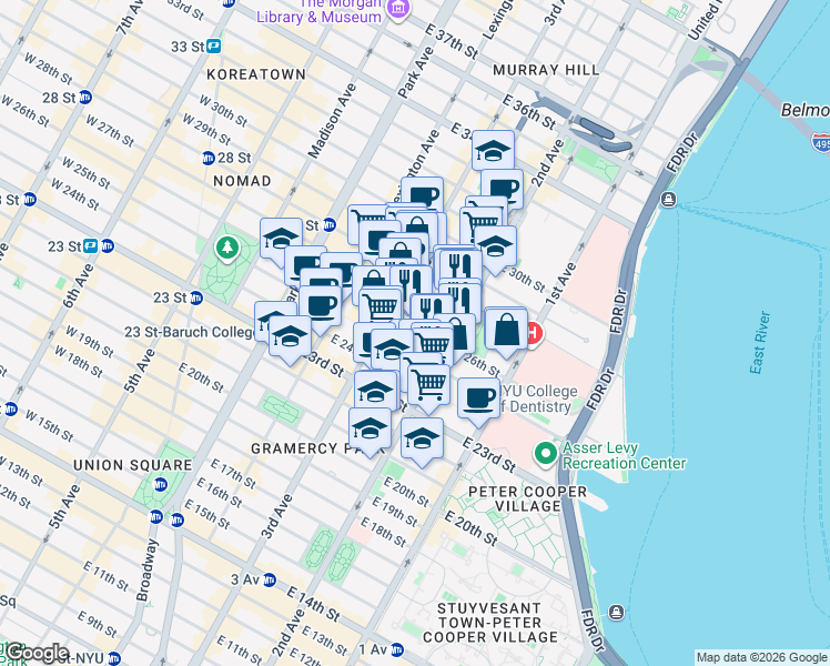 map of restaurants, bars, coffee shops, grocery stores, and more near in New York