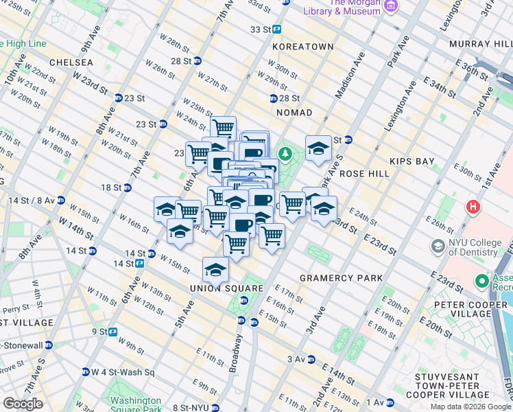 map of restaurants, bars, coffee shops, grocery stores, and more near in New York