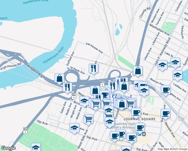 map of restaurants, bars, coffee shops, grocery stores, and more near 422 County Road 646 in Jersey City
