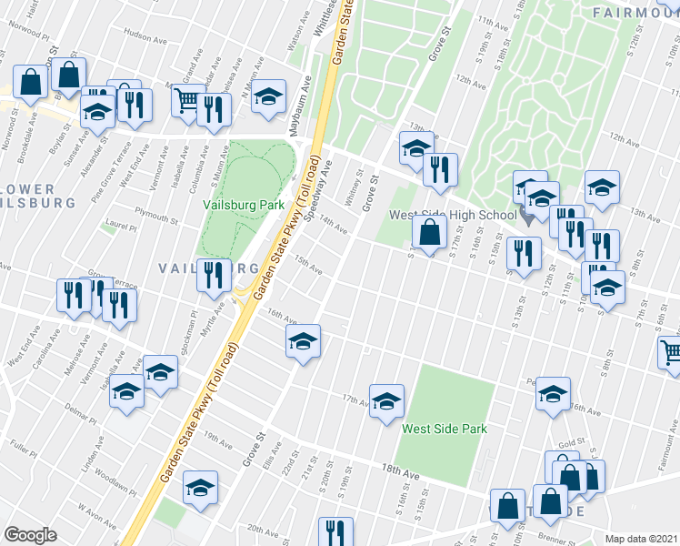 map of restaurants, bars, coffee shops, grocery stores, and more near 690 15th Avenue in Irvington
