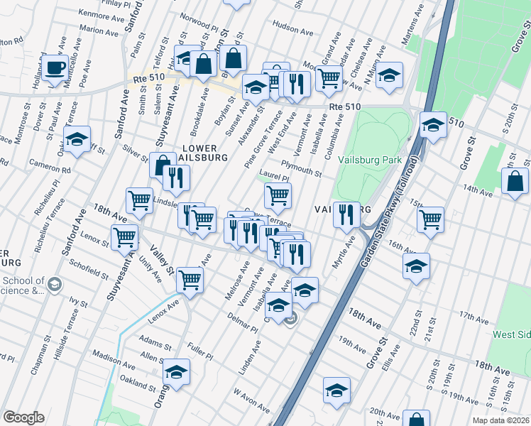 map of restaurants, bars, coffee shops, grocery stores, and more near in Newark