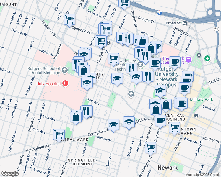 map of restaurants, bars, coffee shops, grocery stores, and more near 112 Callahan Court in Newark