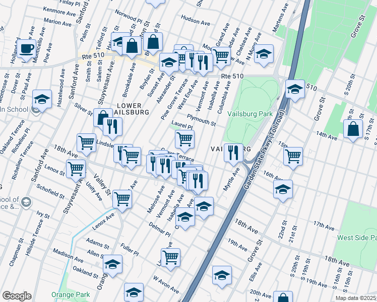 map of restaurants, bars, coffee shops, grocery stores, and more near in Newark