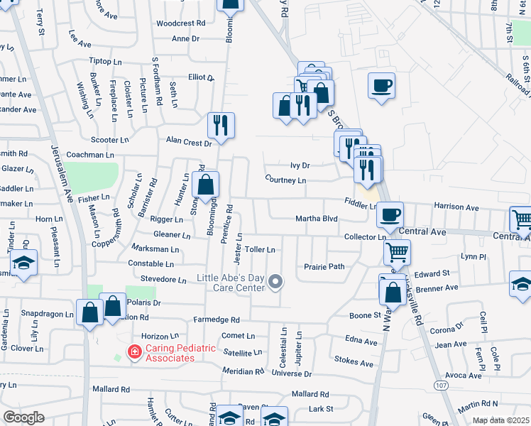 map of restaurants, bars, coffee shops, grocery stores, and more near 3554 Martha Boulevard in Bethpage