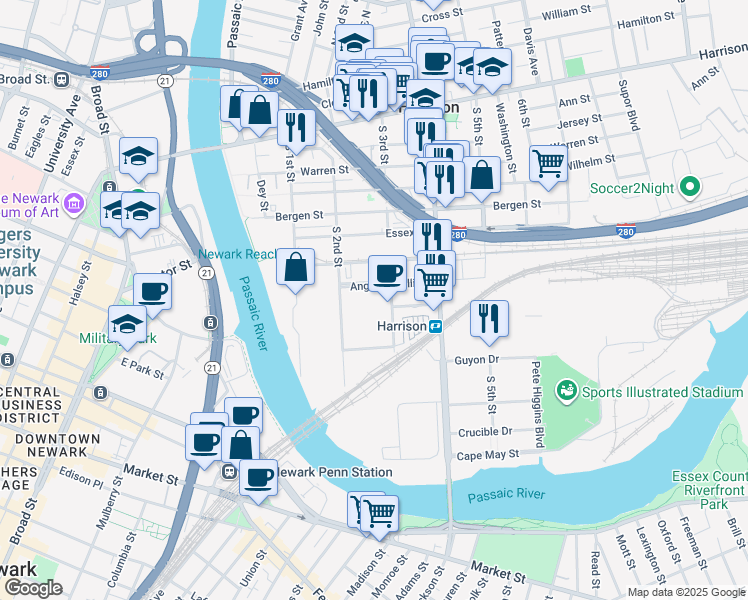 map of restaurants, bars, coffee shops, grocery stores, and more near 777 South 3rd Street in Harrison