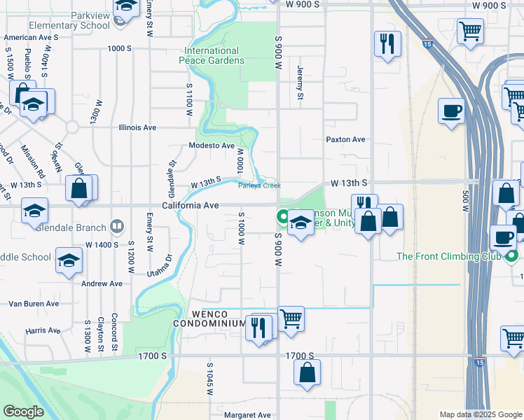 map of restaurants, bars, coffee shops, grocery stores, and more near 929 California Avenue in Salt Lake City