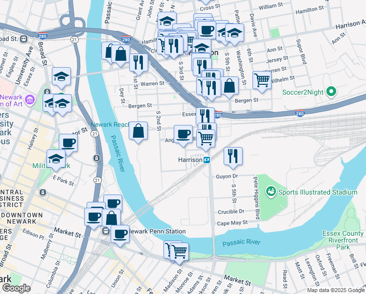 map of restaurants, bars, coffee shops, grocery stores, and more near 777 South 3rd Street in Harrison