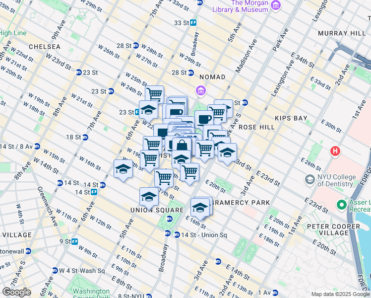 map of restaurants, bars, coffee shops, grocery stores, and more near 928 Broadway in New York
