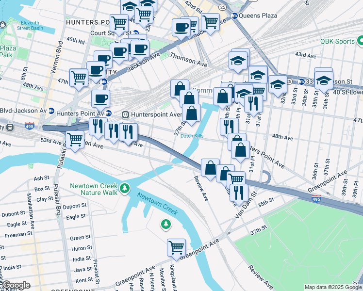 map of restaurants, bars, coffee shops, grocery stores, and more near 50-9 27th Street in Queens