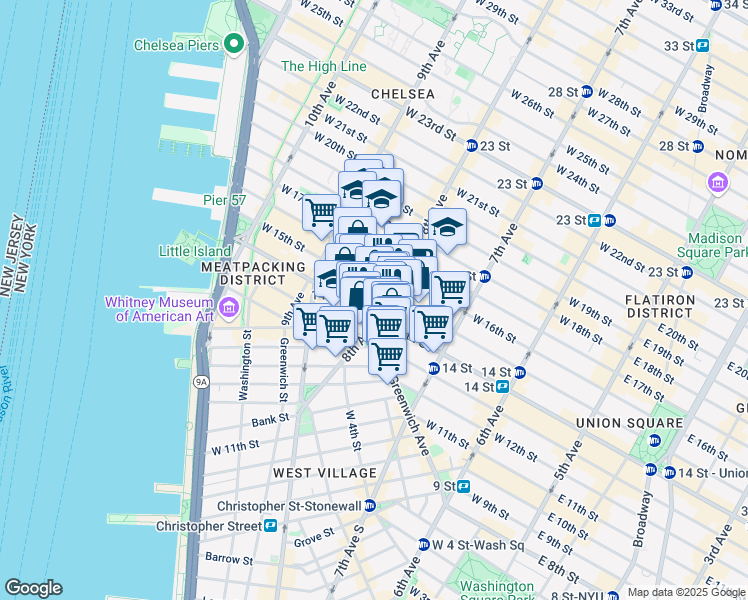 map of restaurants, bars, coffee shops, grocery stores, and more near in New York