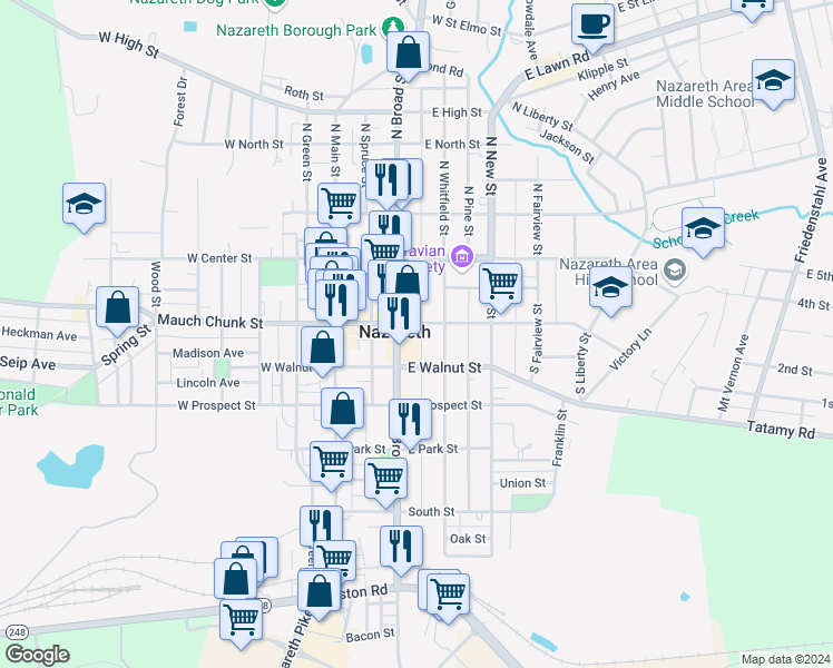 map of restaurants, bars, coffee shops, grocery stores, and more near in Nazareth