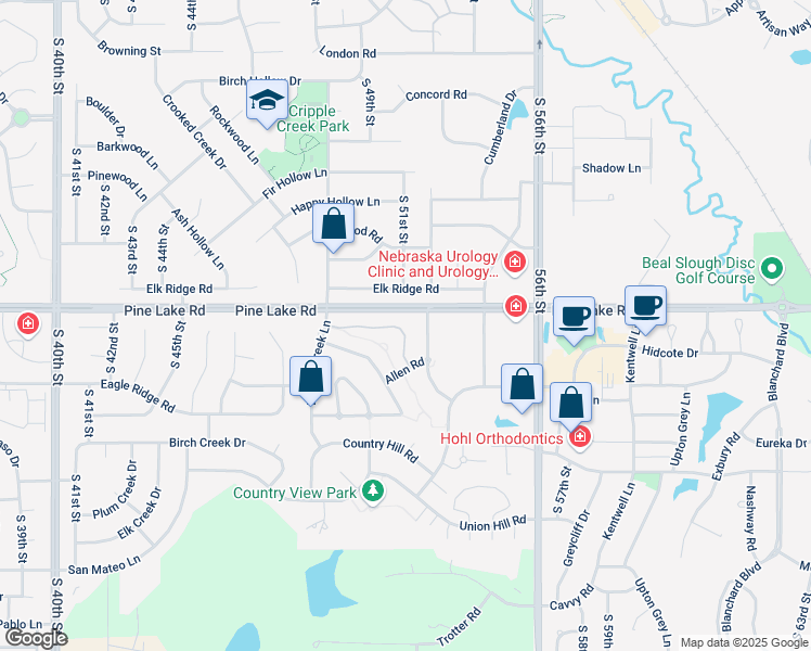 map of restaurants, bars, coffee shops, grocery stores, and more near 5066 Old Creek Road in Lincoln