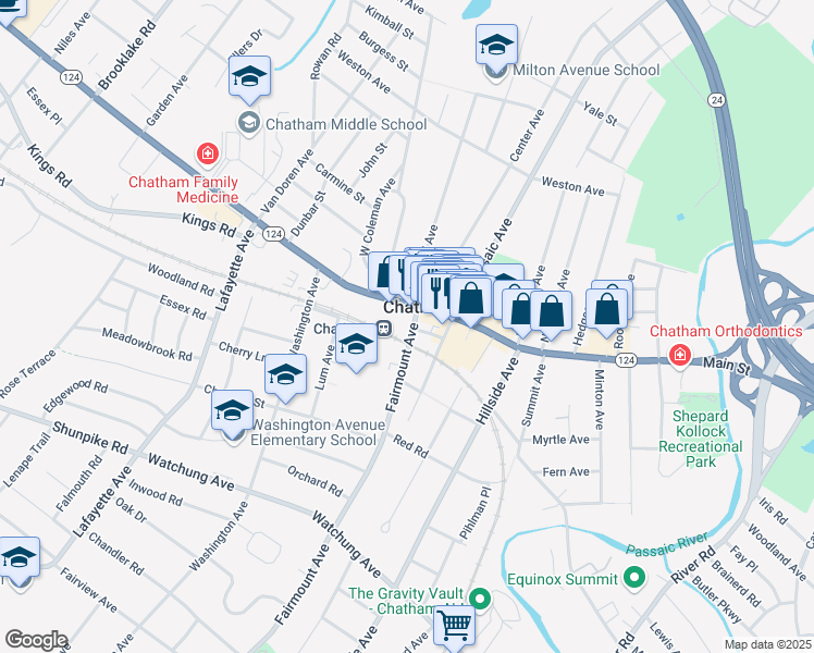 map of restaurants, bars, coffee shops, grocery stores, and more near in Chatham