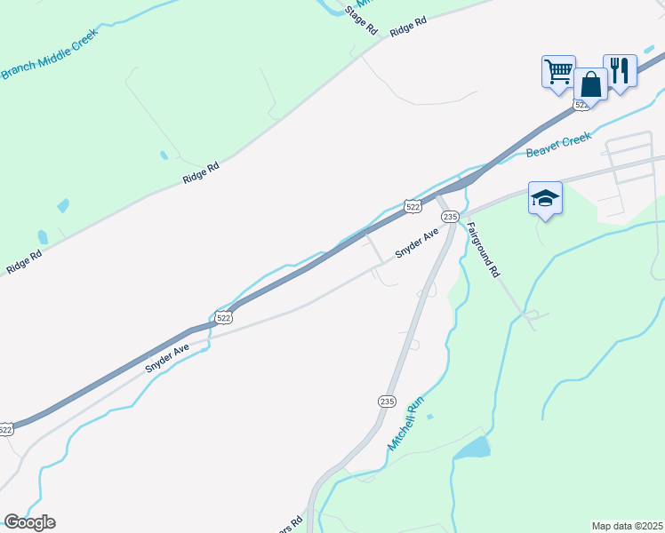 map of restaurants, bars, coffee shops, grocery stores, and more near in Beaver Springs