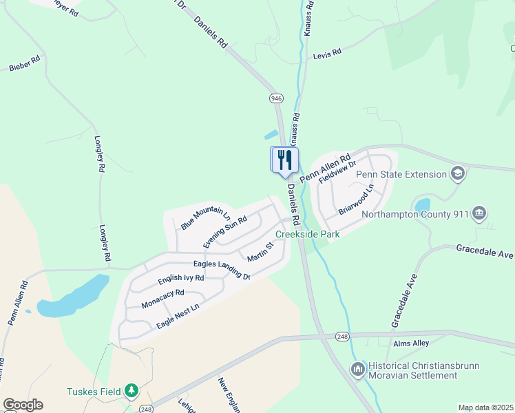 map of restaurants, bars, coffee shops, grocery stores, and more near 2204 Evening Sun Road in Nazareth