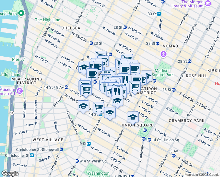 map of restaurants, bars, coffee shops, grocery stores, and more near 610 6th Avenue in New York