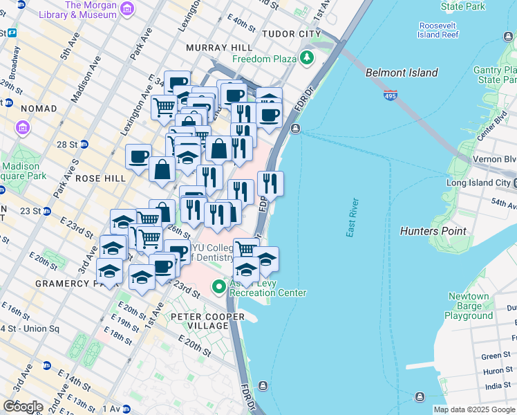 map of restaurants, bars, coffee shops, grocery stores, and more near 820 East 30th Street in New York