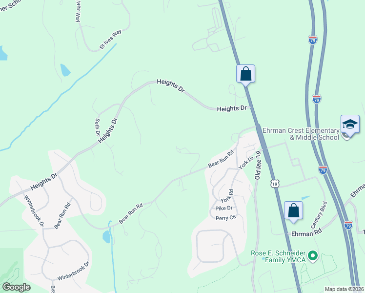 map of restaurants, bars, coffee shops, grocery stores, and more near 5056 Bear Run Road in Cranberry Township