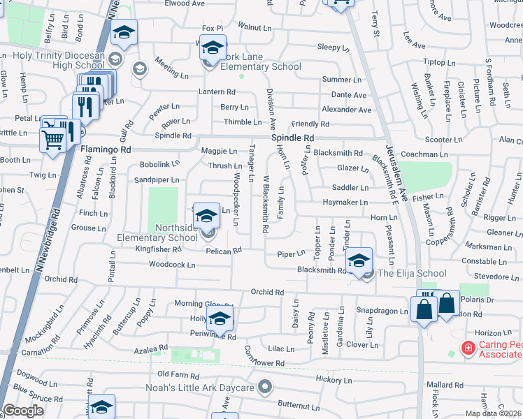 map of restaurants, bars, coffee shops, grocery stores, and more near 3138 Blacksmith Road South in Levittown
