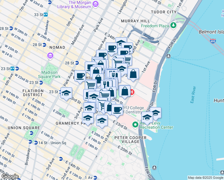 map of restaurants, bars, coffee shops, grocery stores, and more near in New York