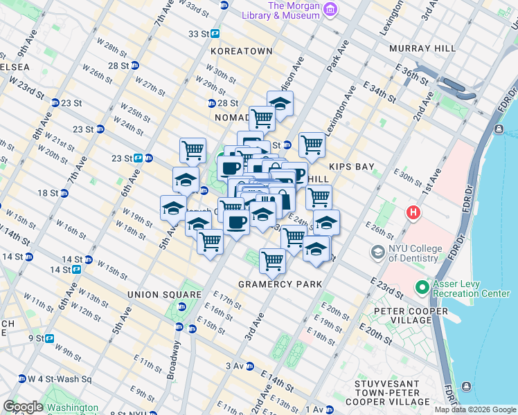 map of restaurants, bars, coffee shops, grocery stores, and more near in New York