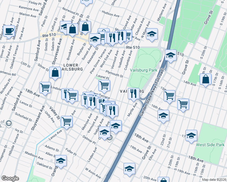 map of restaurants, bars, coffee shops, grocery stores, and more near 150 Isabella Avenue in Newark