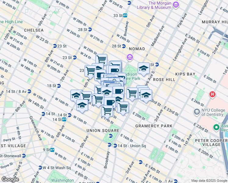 map of restaurants, bars, coffee shops, grocery stores, and more near in New York