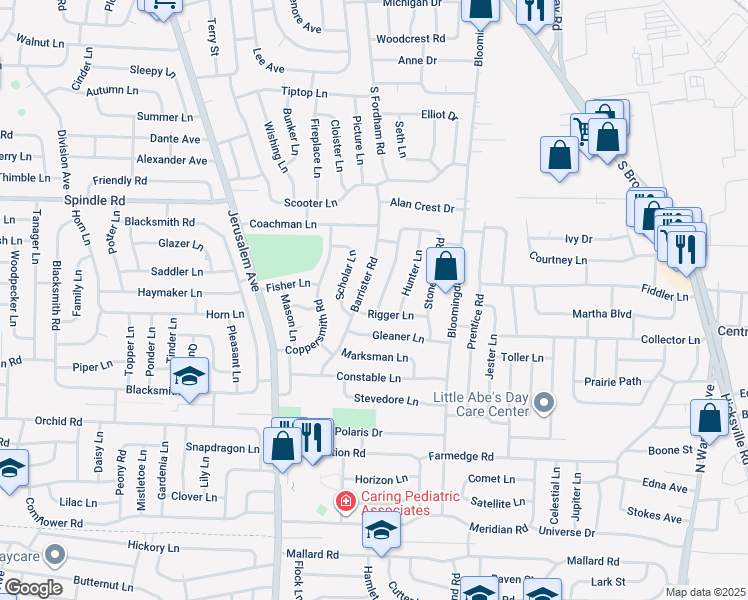 map of restaurants, bars, coffee shops, grocery stores, and more near 2 Rigger Lane in Levittown