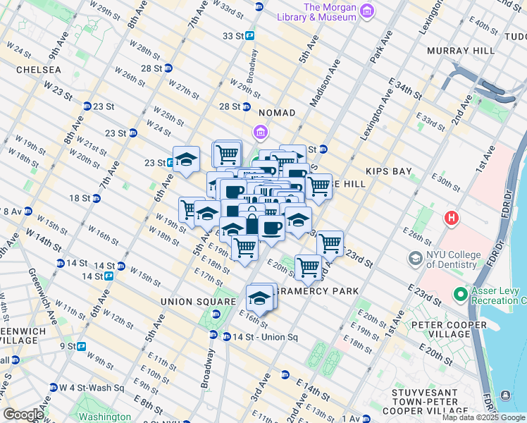 map of restaurants, bars, coffee shops, grocery stores, and more near in New York