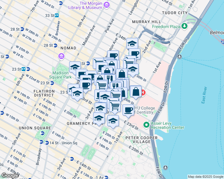 map of restaurants, bars, coffee shops, grocery stores, and more near in New York