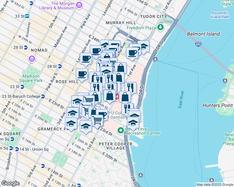 map of restaurants, bars, coffee shops, grocery stores, and more near in New York