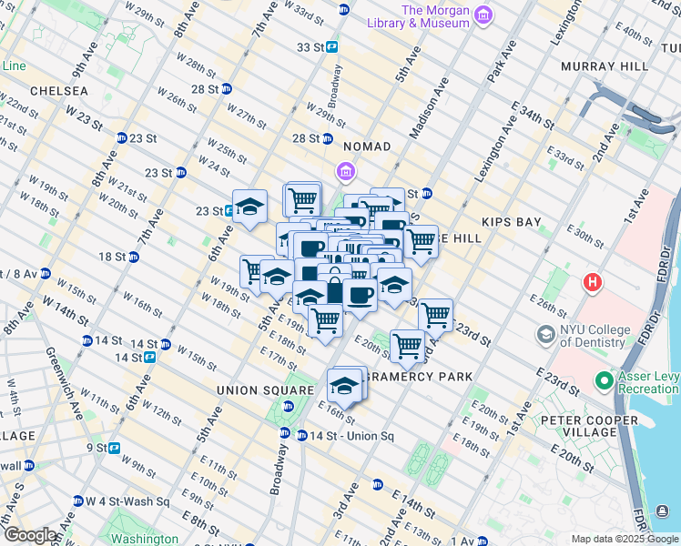 map of restaurants, bars, coffee shops, grocery stores, and more near in New York