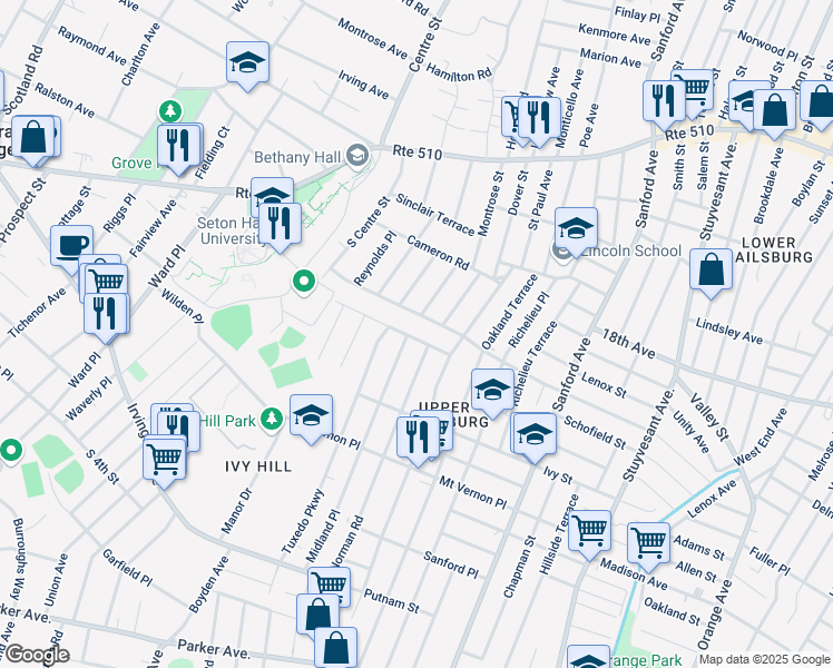 map of restaurants, bars, coffee shops, grocery stores, and more near 7 Norman Road in Newark