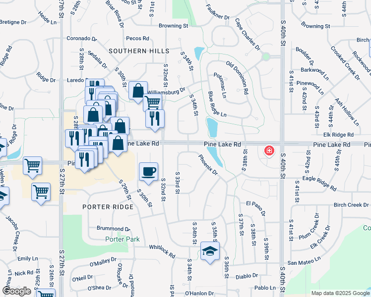 map of restaurants, bars, coffee shops, grocery stores, and more near 7010 South 33rd Street in Lincoln