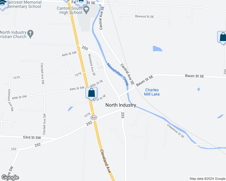 map of restaurants, bars, coffee shops, grocery stores, and more near 5029 Ridge Avenue Southeast in Canton