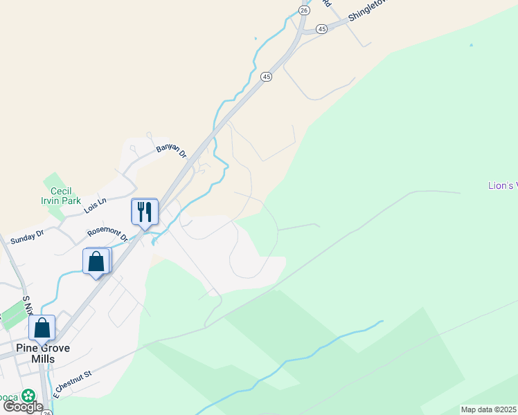 map of restaurants, bars, coffee shops, grocery stores, and more near 311 Treetops Drive in State College