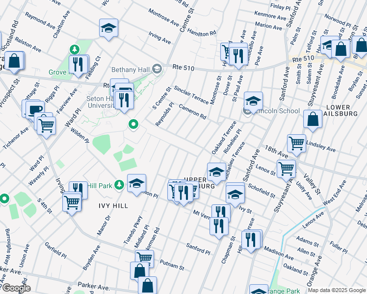 map of restaurants, bars, coffee shops, grocery stores, and more near 7 Norman Road in Newark