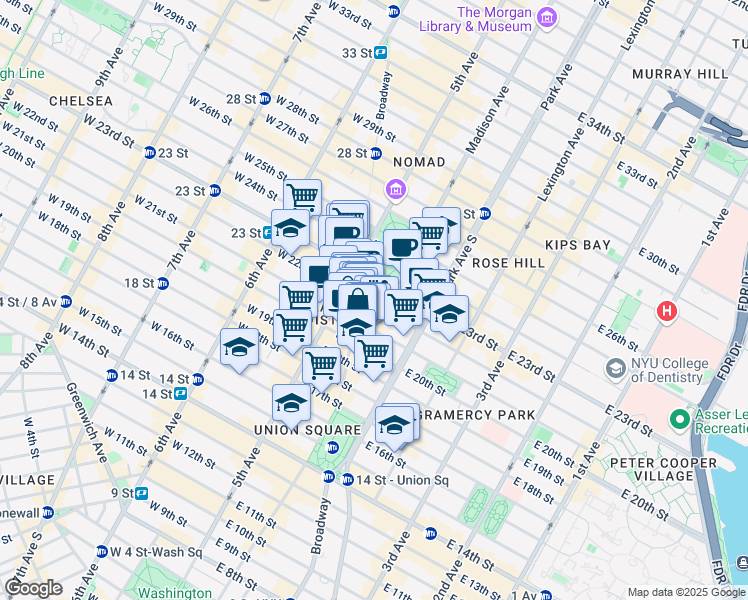map of restaurants, bars, coffee shops, grocery stores, and more near 928 Broadway in New York