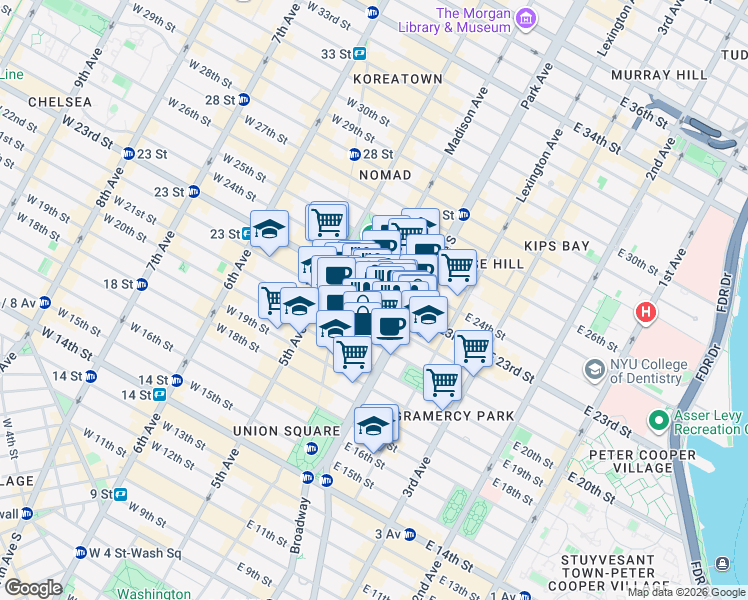 map of restaurants, bars, coffee shops, grocery stores, and more near in New York